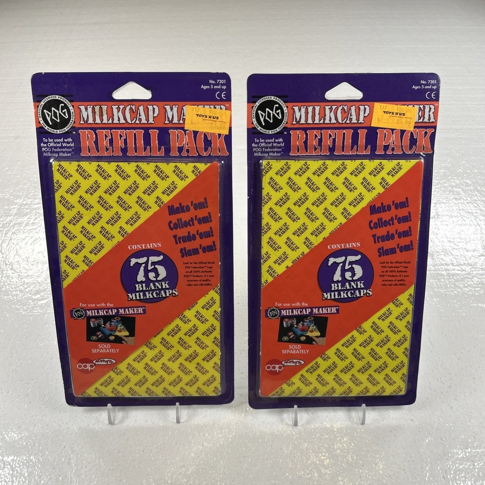 Vintage 1995 POG Milkcap Maker Refill 2 Pack Lot 150 Blank Caps New Sealed NOS